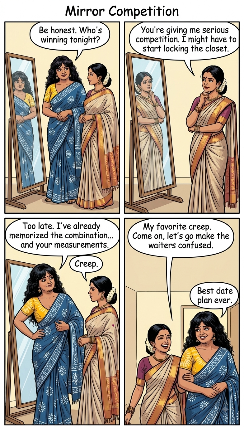 Mirror competition with supportive wife